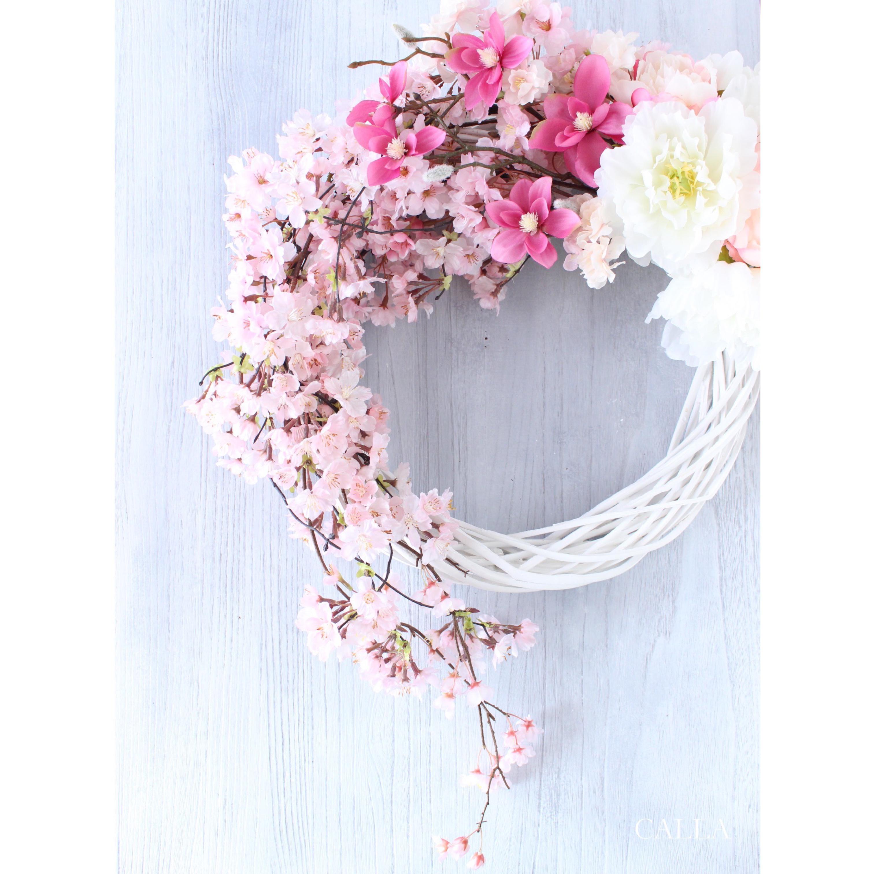 【Last1点】たっぷりと桜を束ねたSpring Wreath〜sakura&peony&magnolia〜3Lsize