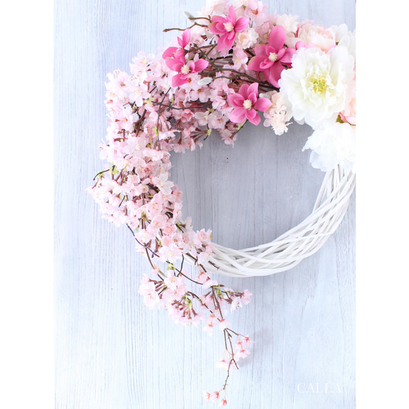 たっぷりと桜を束ねたSpring Wreath〜sakura&peony&magnolia〜3Lsize 1枚目の画像