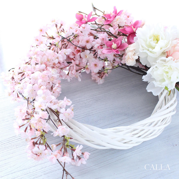 たっぷりと桜を束ねたSpring Wreath〜sakura&peony&magnolia〜3Lsize 2枚目の画像