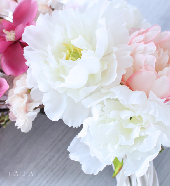 たっぷりと桜を束ねたSpring Wreath〜sakura&peony&magnolia〜3Lsize 5枚目の画像