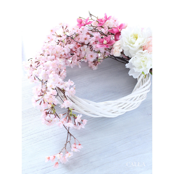 たっぷりと桜を束ねたSpring Wreath〜sakura&peony&magnolia〜3Lsize 3枚目の画像