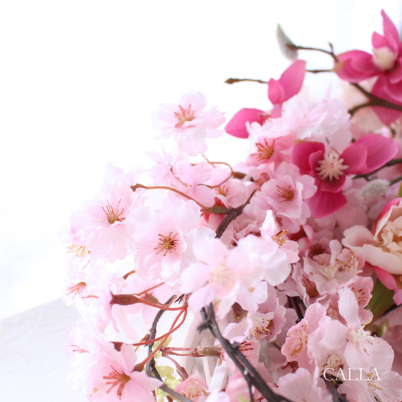 たっぷりと桜を束ねたSpring Wreath〜sakura&peony&magnolia〜3Lsize 7枚目の画像