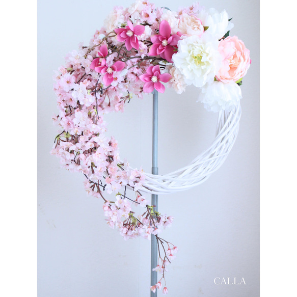 たっぷりと桜を束ねたSpring Wreath〜sakura&peony&magnolia〜3Lsize 4枚目の画像