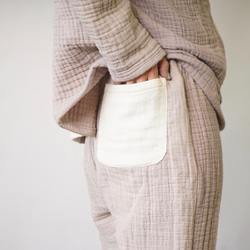 超蓬鬆睡衣上下套裝/粉米色/6層紗布三河面料 第7張的照片