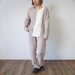 超蓬鬆睡衣上下套裝/粉米色/6層紗布三河面料 第2張的照片