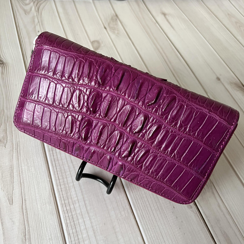 一点限定 紫系 本革 クロコダイル 長財布ワニ革 スマホも入れます 男女