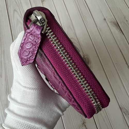 本物クロコダイル シャムワニ　長財布 1枚革　紫パープル クロコダイル 財布 パープル ラベンダー No505 シャイニングクロコ