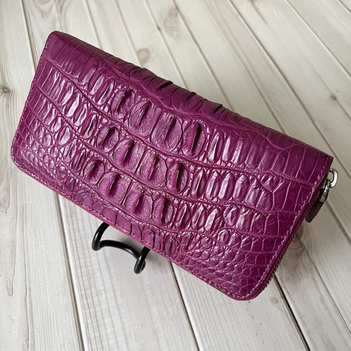 一点限定 紫系 本革 クロコダイル 長財布ワニ革 スマホも入れます 男女