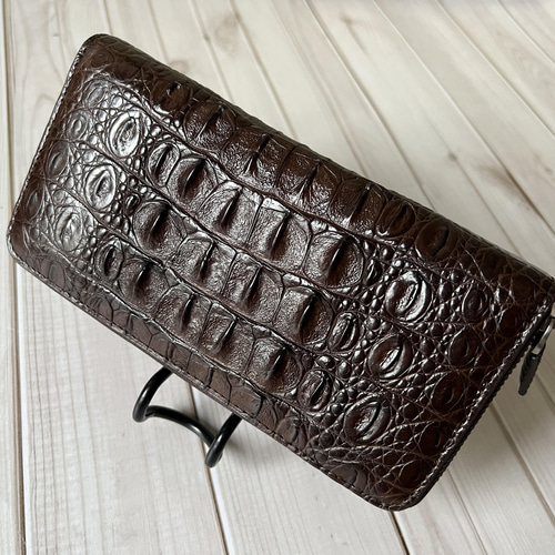 数量限定 ブラウン 本革 クロコダイル 長財布ワニ革 スマホも入れます