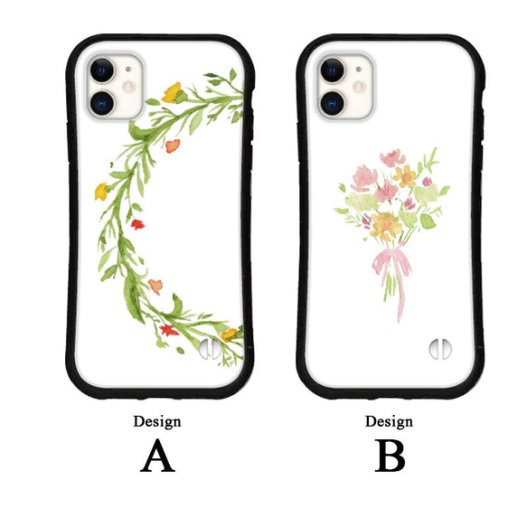 送料無料 スマホケース iPhone15 14 13 pro mini se iface型 カバー 水彩 花束 シンプル 2枚目の画像
