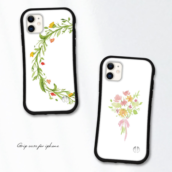 送料無料 スマホケース iPhone15 14 13 pro mini se iface型 カバー 水彩 花束 シンプル 1枚目の画像