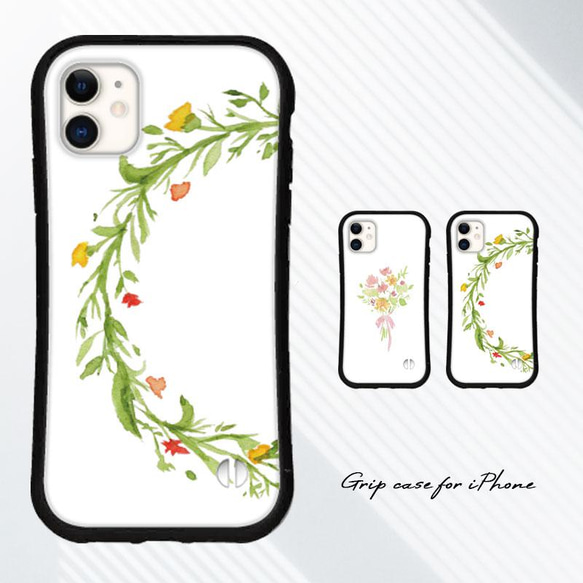 送料無料 スマホケース iPhone15 14 13 pro mini se iface型 カバー 水彩 花束 シンプル 5枚目の画像