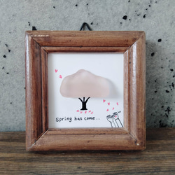 シーグラス　アート　vol.06　ミニ額　桜の木　桜の花びら　花　春　イラスト　進級祝い　入園祝い　入学祝い　就職祝い 1枚目の画像