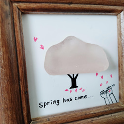 シーグラス　アート　vol.06　ミニ額　桜の木　桜の花びら　花　春　イラスト　進級祝い　入園祝い　入学祝い　就職祝い 3枚目の画像