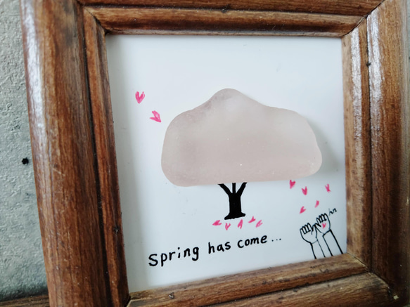 シーグラス　アート　vol.06　ミニ額　桜の木　桜の花びら　花　春　イラスト　進級祝い　入園祝い　入学祝い　就職祝い 3枚目の画像