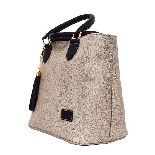 送料無料】縫左衛門・ペイズリー・本革のハンドバッグ・アイボリー