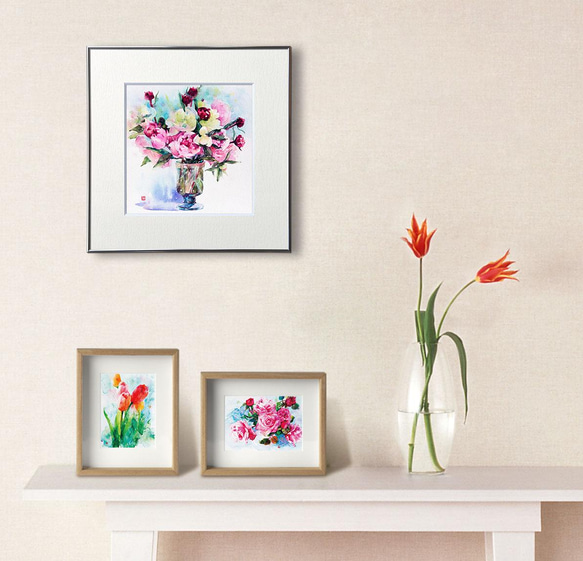 「春を祝う 」透明水彩　ジークレー・オリジナル版画 180×180ｍｍサイズ〜 8枚目の画像