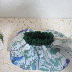 イルマ＆ヨーロッパリネン❛千歳緑❜でタック巾着　大サイズ 5枚目の画像