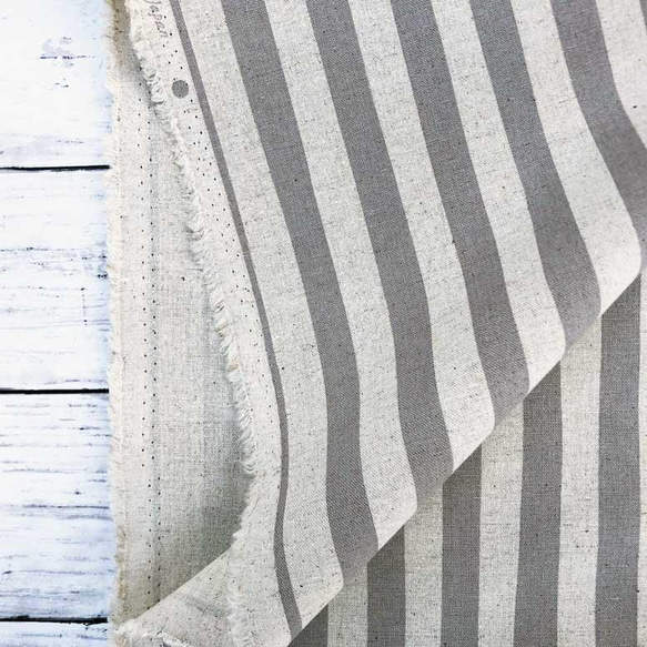 110×50 日本製 ストライプの綿麻キャンバス グレー 生地 布 コットンリネン 50cm単位販売 入園入学準備 10枚目の画像