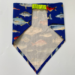 お魚柄☆120〜130こどもエプロン、三角巾、巾着の3点セット 7枚目の画像