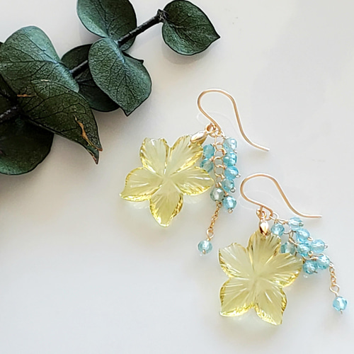 flower 〜 レモンクォーツ＆アパタイトのk14gfピアス／イヤリング 