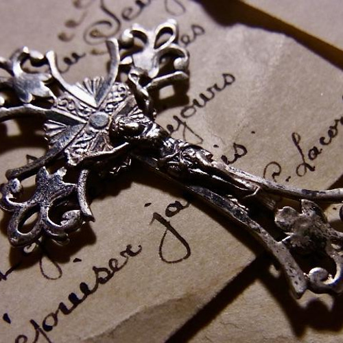 フランス アンティーク 赤 ビーズ ロザリオ リメイク ネックレス