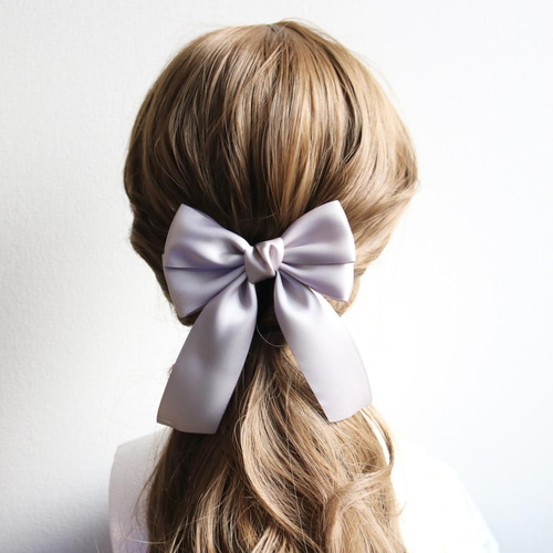 ビッグリボン ヘアアクセ バレッタ グレー リボンバレッタ 韓国