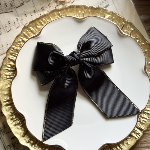 ビッグダブルリボン 金ふち 黒 ブラック 卒業式 入学式 リボンヘア
