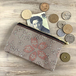 畳縁　硬幣錢包　名片夾　日式　灰櫻桃色 第1張的照片