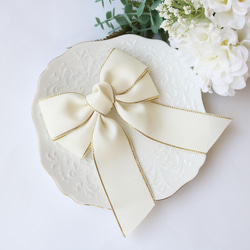 ビッグダブルリボン 金ふち アンティークホワイト 白 卒業式 入学式