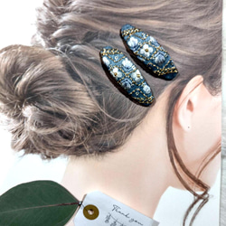 【7㌢】大人も似合うインド刺繍のぱっちんピン  ヘアピン　ライトブルー　 7枚目の画像