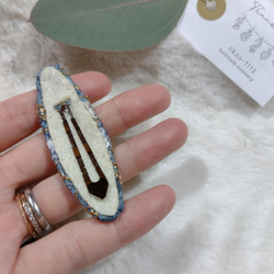 【7㌢】大人も似合うインド刺繍のぱっちんピン  ヘアピン　ライトブルー　 5枚目の画像