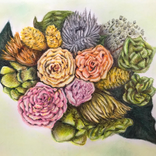 ブーケ／色鉛筆画／No6 絵画 original-kyo 通販 13457340