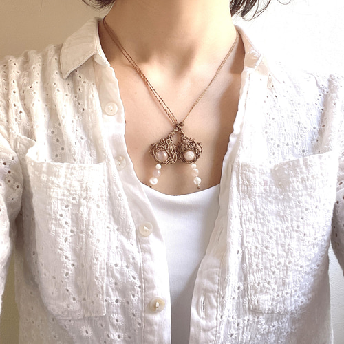 【オンライン限定商品】  桜アゲート3wayマクラメネックレス・天然石アクセサリー♪ロング ネックレス・ペンダント