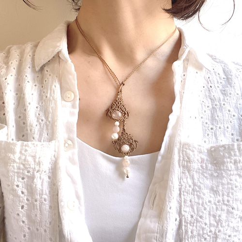 桜アゲート3wayマクラメネックレス・天然石アクセサリー♪ロング