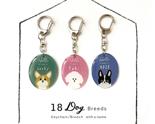 オーダー品》楕円型 18犬種 愛犬 「うちの子」名入れキーホルダー