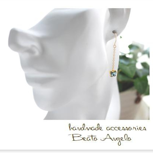 ☆K14GF スワロフスキー 4748のチェーンピアス(p-002)アクアマリン