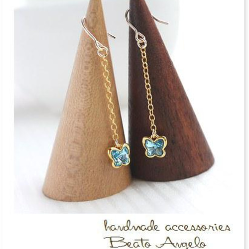 ☆K14GF スワロフスキー 4748のチェーンピアス(p-002)アクアマリン