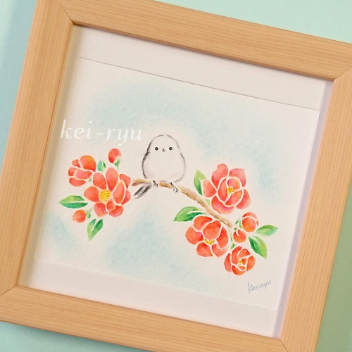 原画 小鳥シリーズ「椿とシマエナガ」 絵画 【ほどけむすび】 kei-ryu