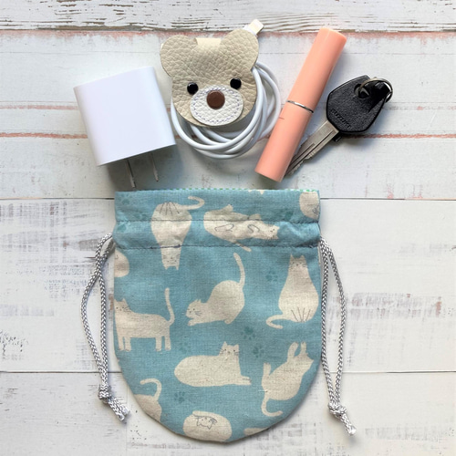 ☆♡りょうたくん♡☆ 様　ご依頼品　　ハンドメイド　巾着袋 はれ様☆】猫ドット柄 リボン柄 ハンドメイド 巾着袋 コップ袋
