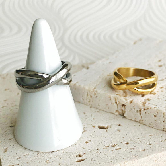 金属アレルギー対応 クロスリング ステンレスリング 指輪・リング