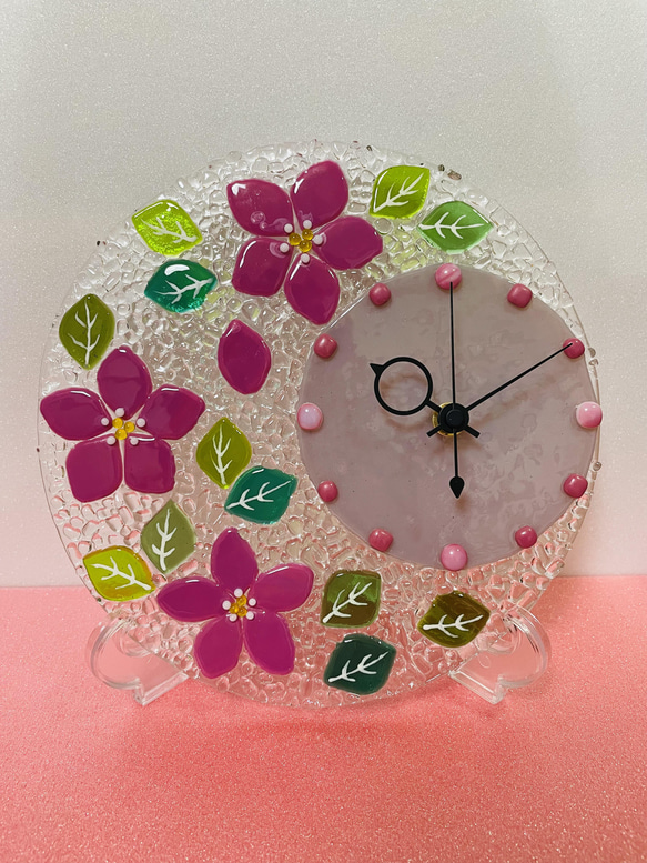 【即納品】ピンクのお花の置時計 1枚目の画像