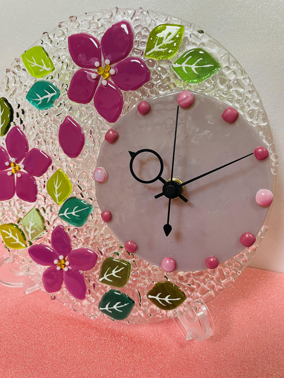 【即納品】ピンクのお花の置時計 3枚目の画像