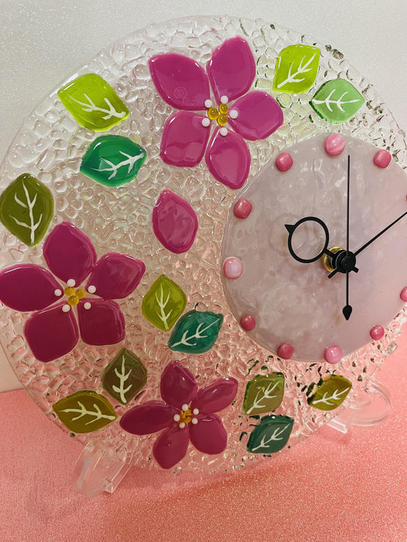 【即納品】ピンクのお花の置時計 2枚目の画像