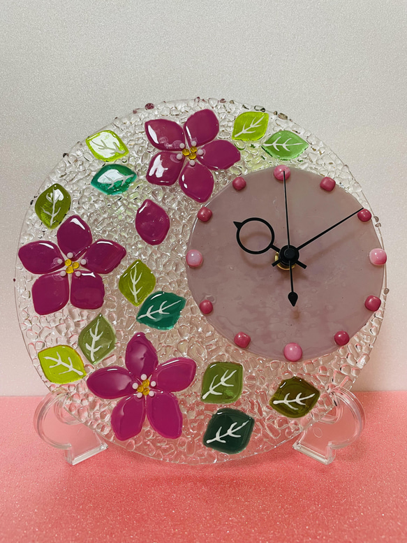 【即納品】ピンクのお花の置時計 4枚目の画像