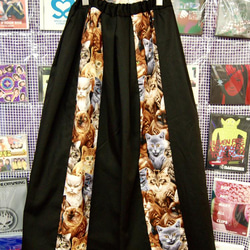 貓紋 x 黑色襯裡混合喇叭長裙 第1張的照片