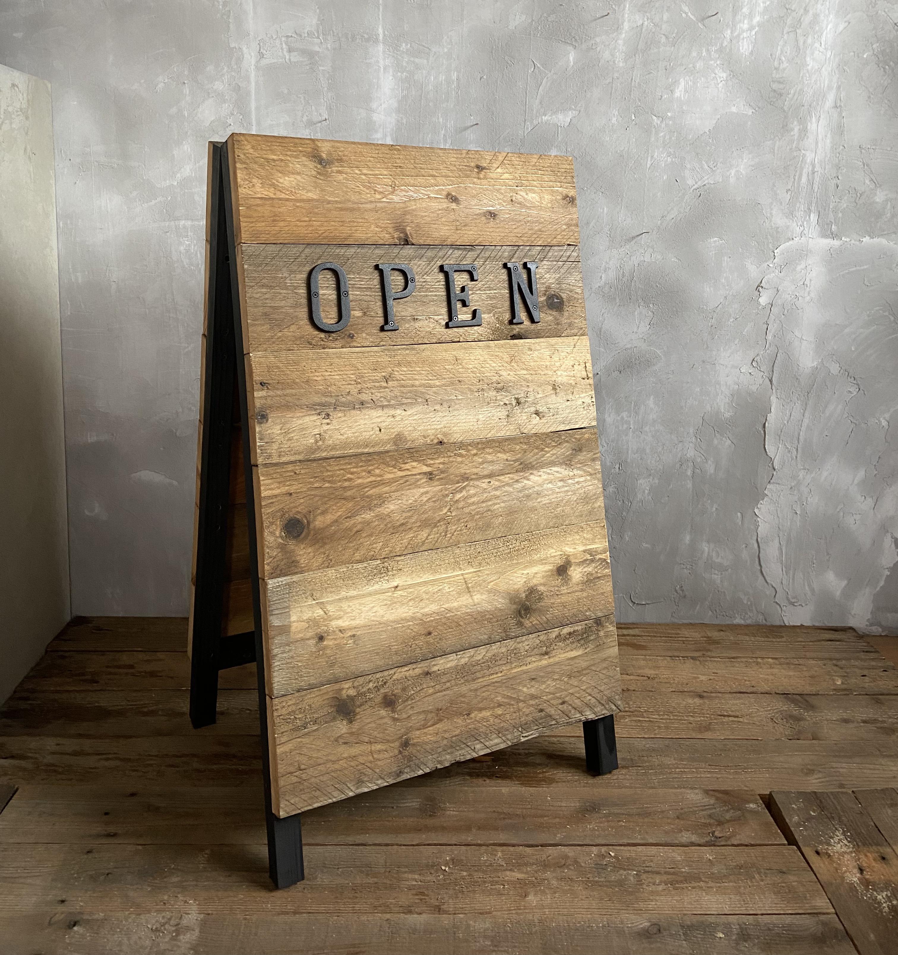 超格安価格 古材 open カフェ風 サインボード ヴィンテージ 木製立て看板 アンティーク雑貨