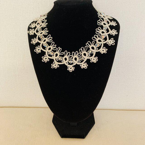 ♥️【4way】ブライダル（ウエディング）チョーカー・ネックレス☆タティングレース／スワロ★白・ホワイト 2枚目の画像