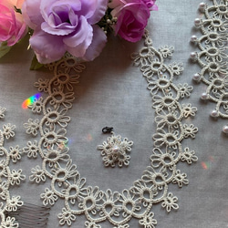 ♥️【4way】ブライダル（ウエディング）チョーカー・ネックレス☆タティングレース／スワロ★白・ホワイト 5枚目の画像