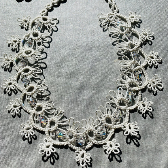♥️【4way】ブライダル（ウエディング）チョーカー・ネックレス☆タティングレース／スワロ★白・ホワイト 3枚目の画像